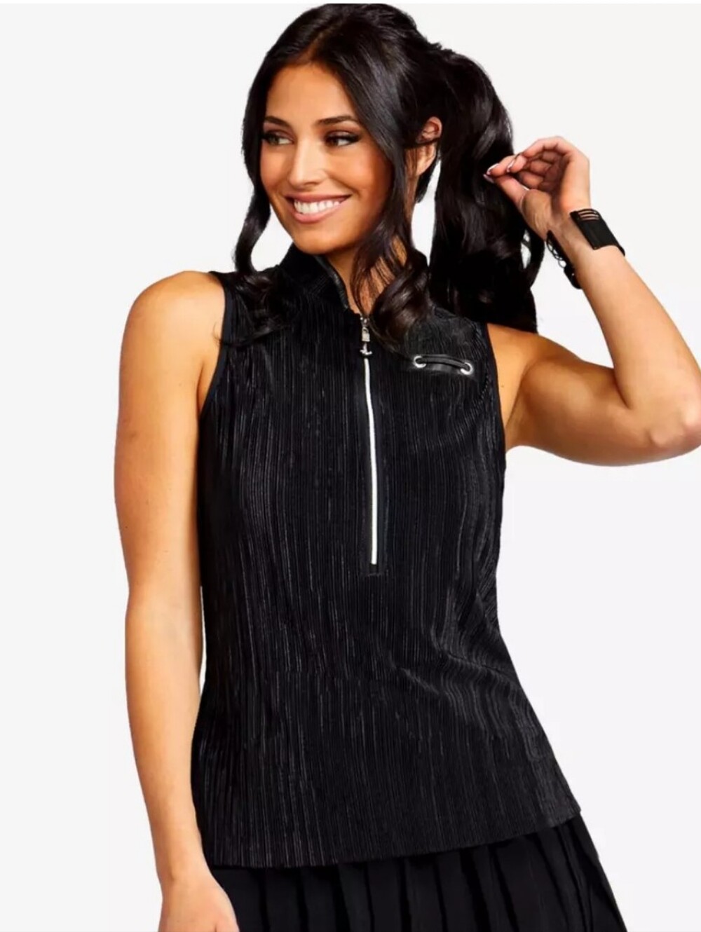 jamie sadock Black Pleated Zip-Front Sleeveless Tank Size S